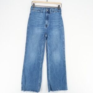 NOEND Wide Leg Crop Jeans Womens 26 Blue High Rise Fray Hem Stretch Denim USA